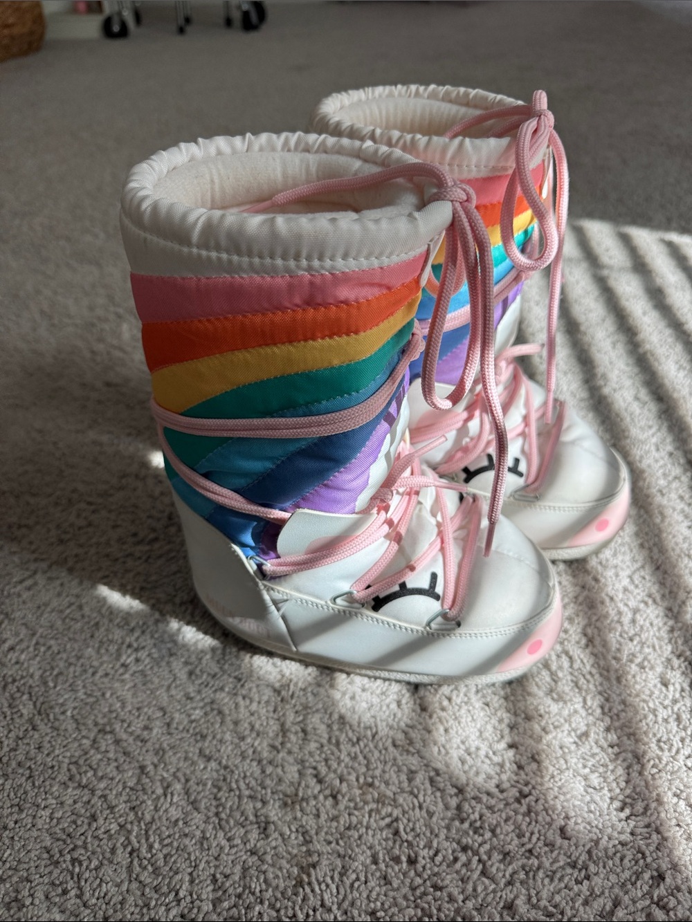 Kids Rainbow Snow Boots - White and Pink